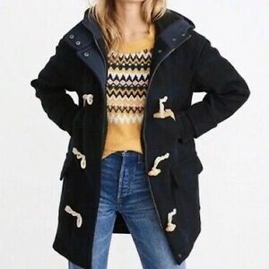 Abercrombie & Fitch | Women’s navy/green plaid wool hooded zip duffel coat sz XS